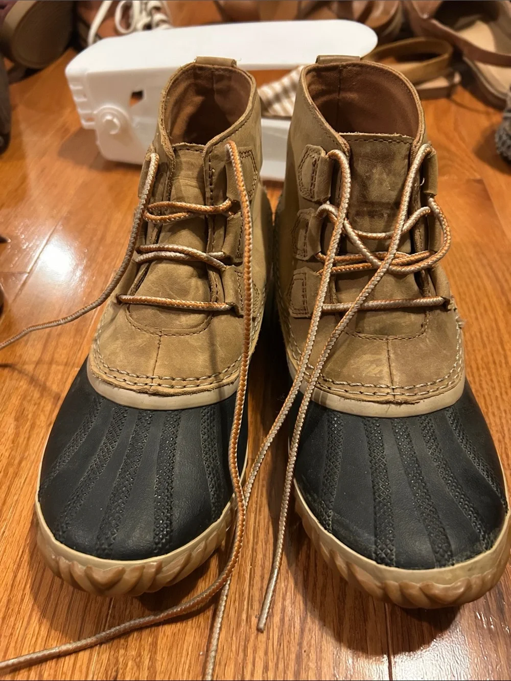 Sorel Women’s Tan and Black Waterproof Duck Boots